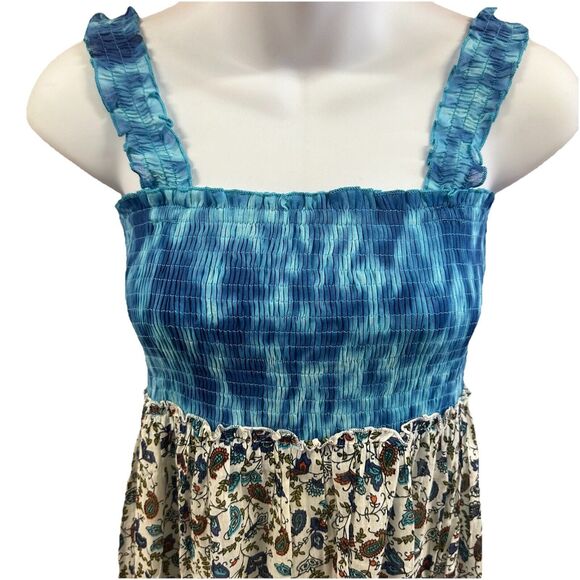 Chaudry KC Dress Women Small Colorful Floral Maxi Smocked Beach Hippie Boho New - Picture 2 of 9